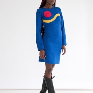 vtg 70s mod dress w. primary colors
